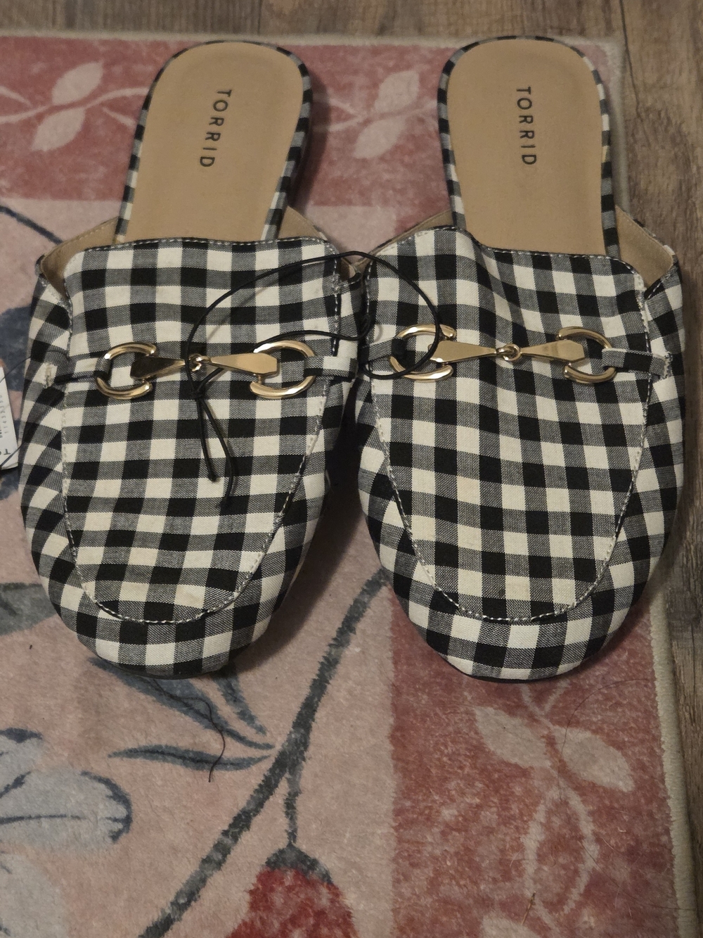torrid Black & White Gingham Slip-On Mules with Gold Bit